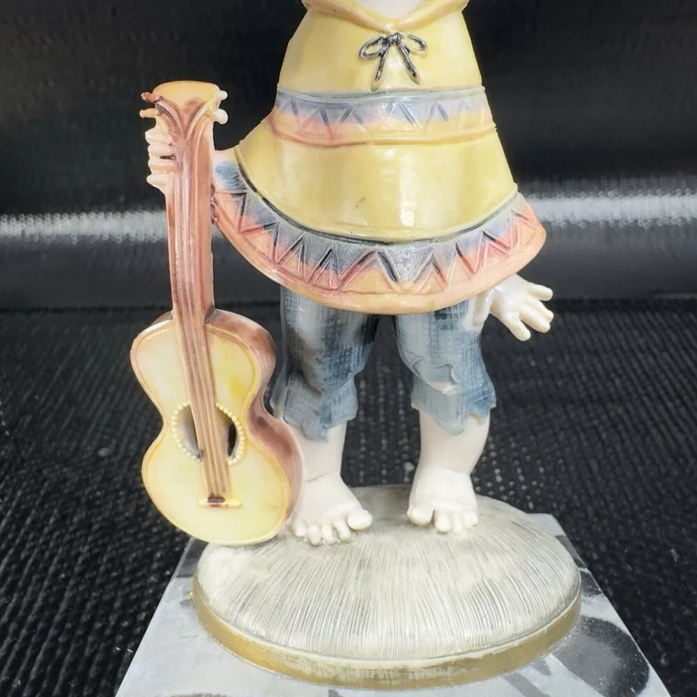 Simonelli Fontanini Carrara Marble Base Depose‎ Italy Figurine Boy Poncho Figure